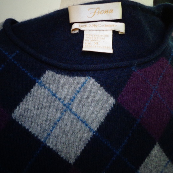 VGUC FIONA 100% Cashmere Argyle Sweater Sz XL - Picture 6 of 7